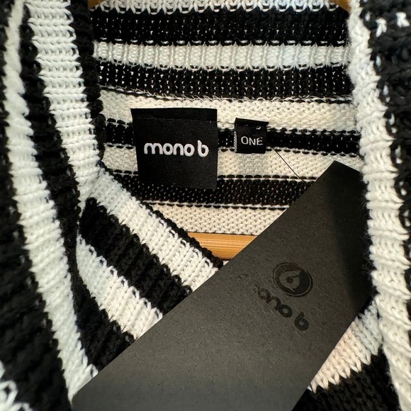 Mono B Black and White Striped Cowlneck Sweater - NWT - One Size - Picture 3 of 7